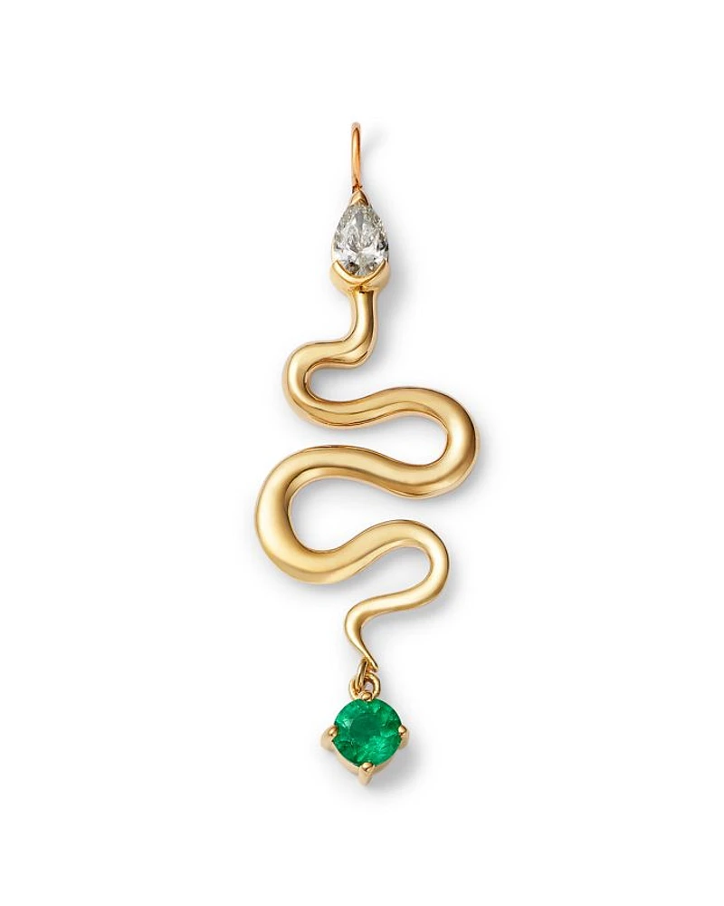 14K Yellow Gold Emerald & Diamond Snake Charm