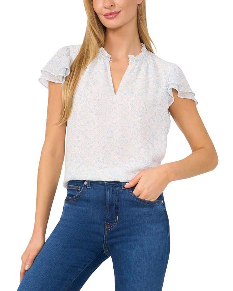 Flutter Sleeve Split Neck Top