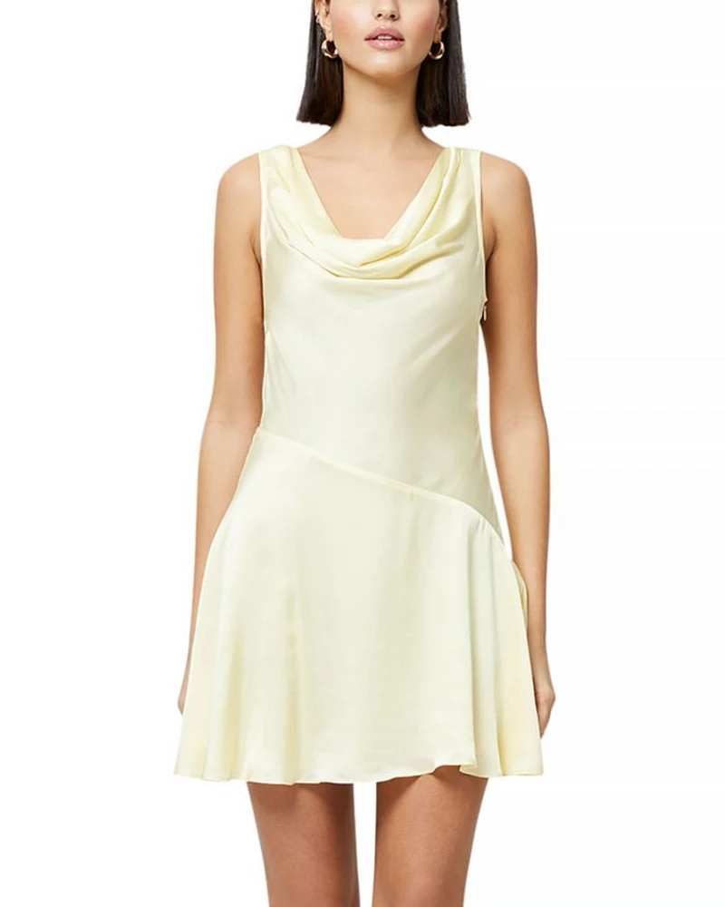 Oona Yellow Satin Asymmetric Mini Dress