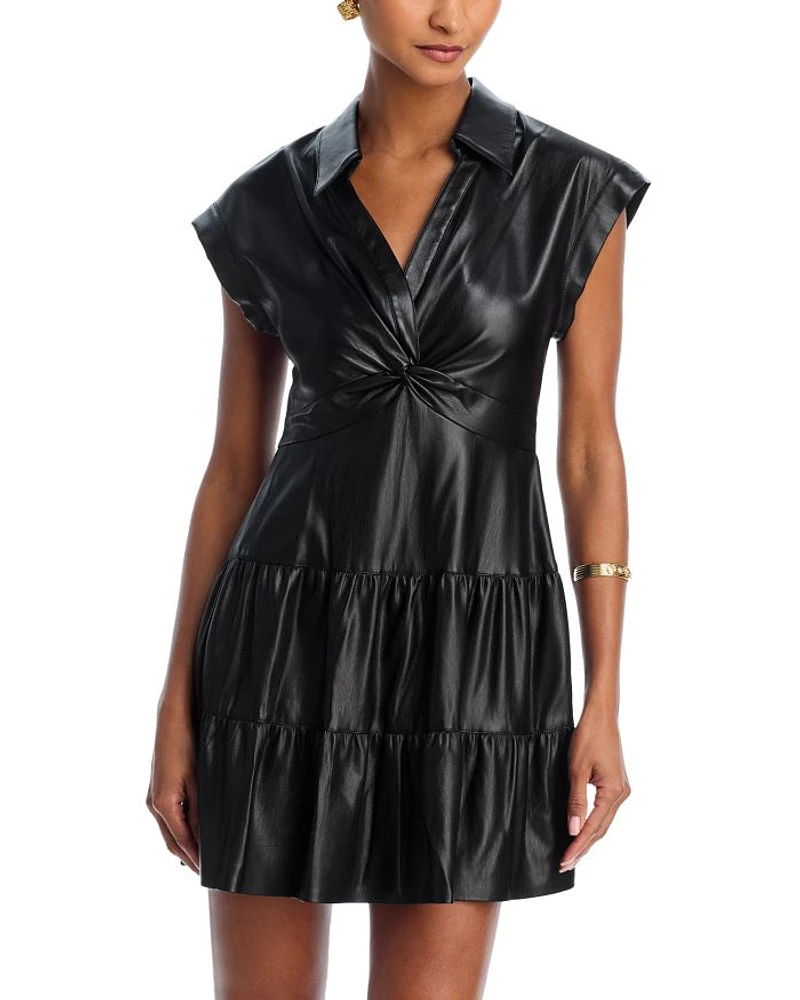 Mila Faux Leather Twist Front Cap Sleeve Dress