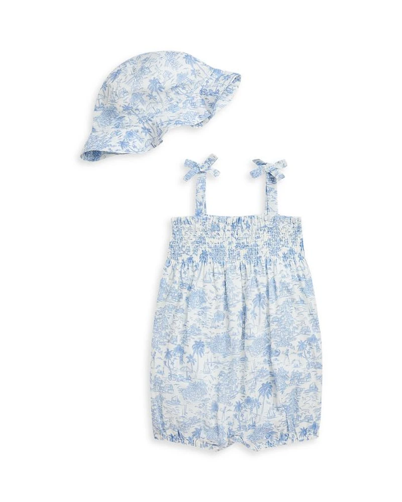 Girls' Riviera Toile Cotton Shortall & Hat Set - Baby