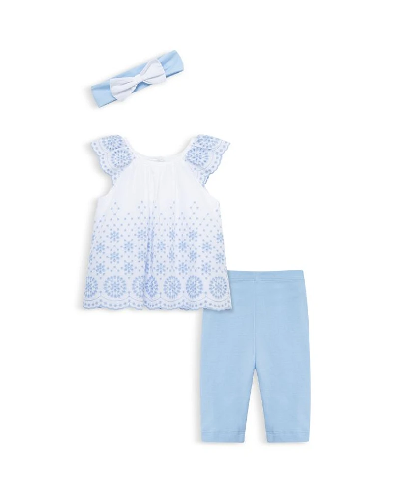 Girls' Eyelet Top, Leggings & Headband Set - Baby