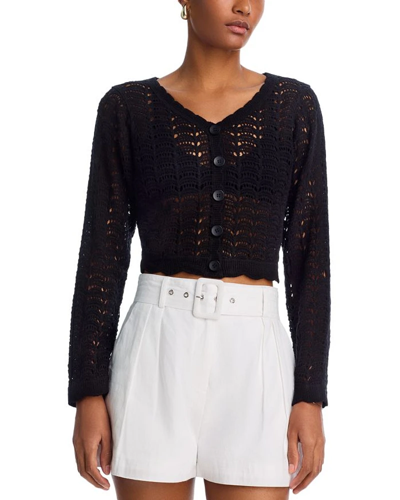 Crochet V Neck Cardigan Sweater - Exclusive