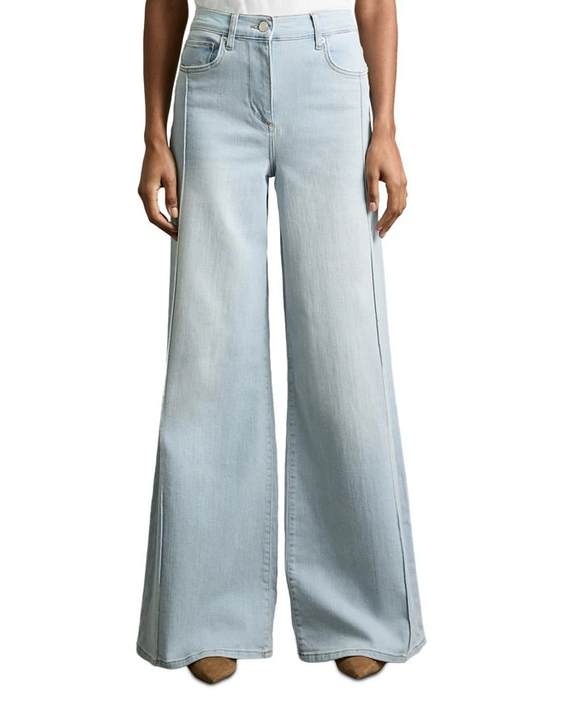 Petite Heather Mid Rise Wide Leg Jeans
