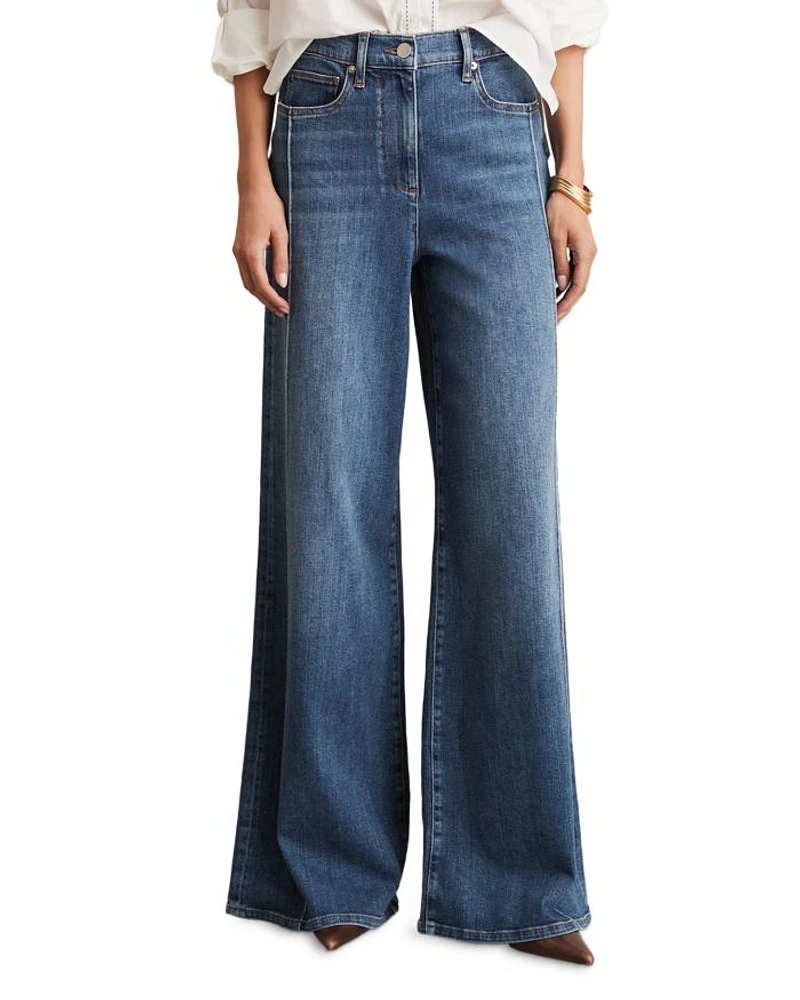 Heather High Rise Wide Leg Jeans Mid Blue
