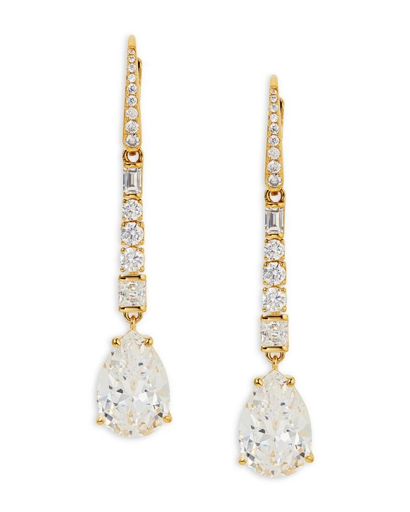 Cubic Zirconia Linear Drop Earrings in 18K Gold Plated