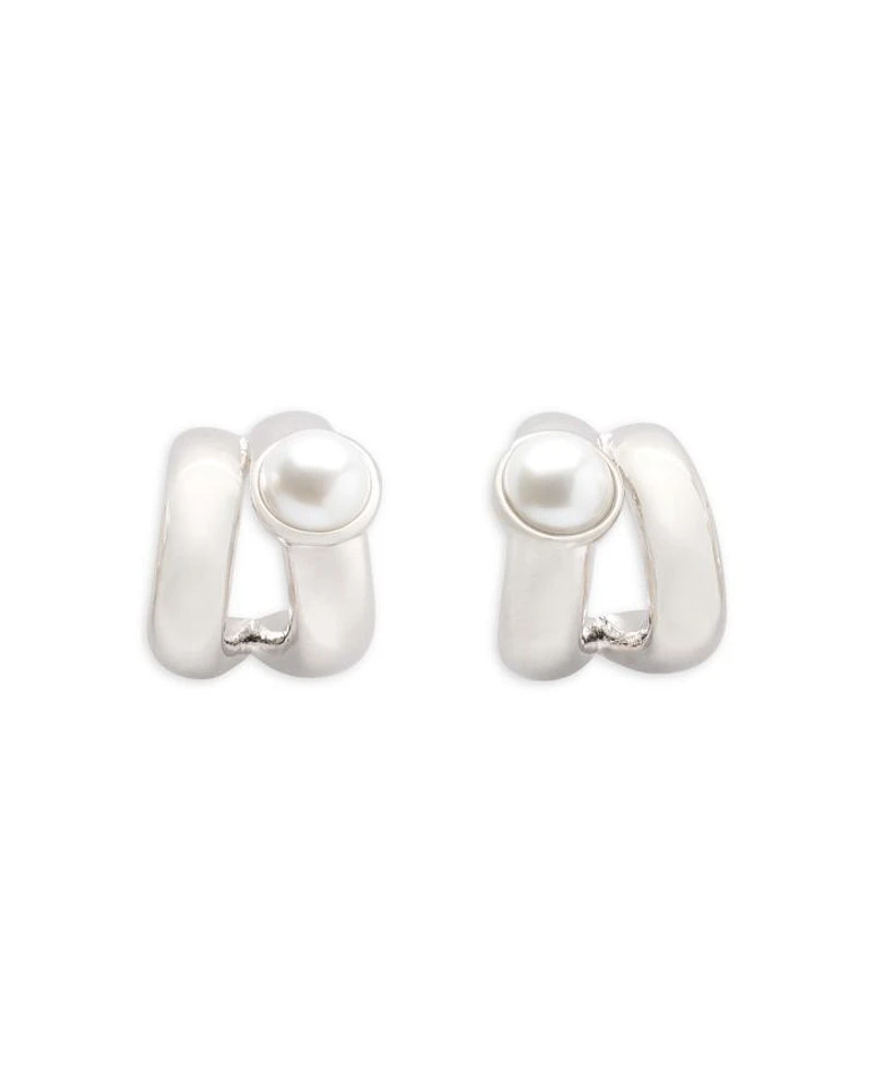 Keep Sparkling Imitation Pearl Double Huggie Hoop Earrings