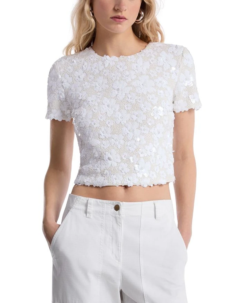 Floral Sequin Crop Top