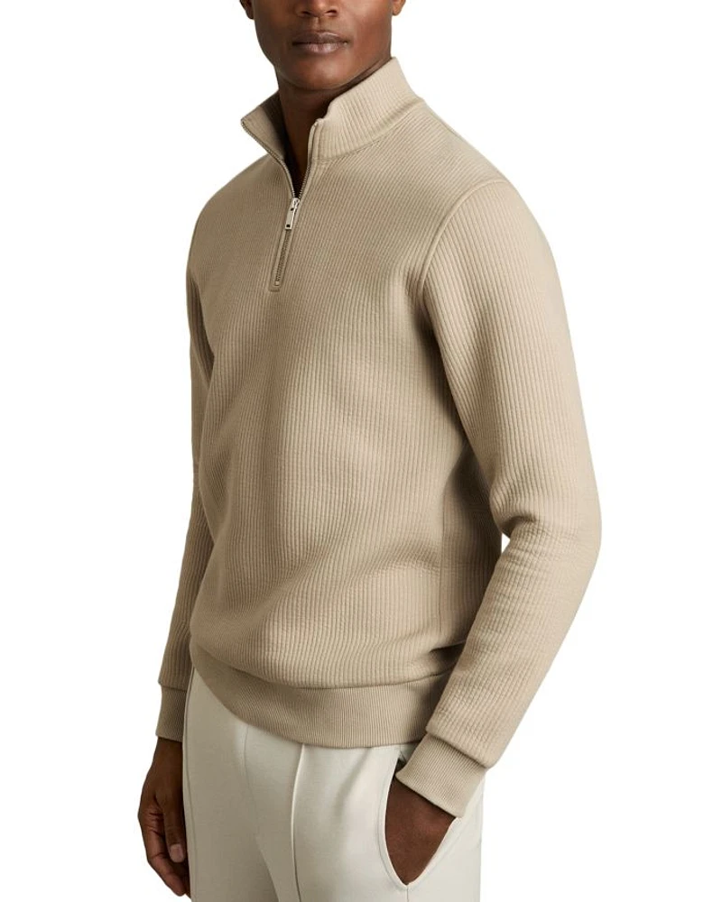 Ribbed Funnel Neck Half Zip Shirt