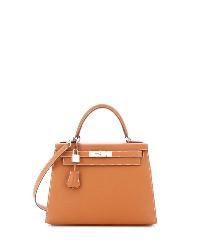 Kelly 28 Handbag Brown Epsom with Palladium Hardware