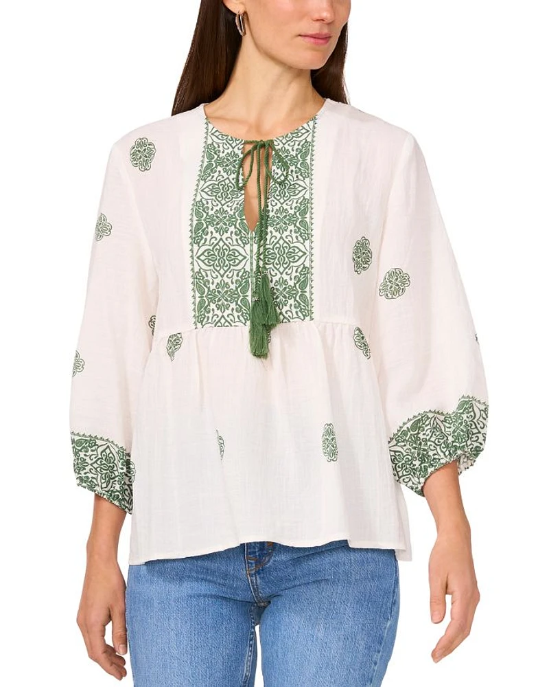 Neck Tie Peasant Blouse