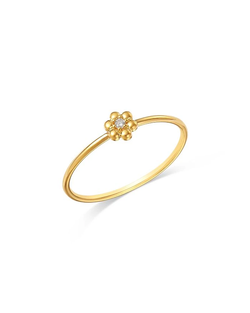 14K Yellow Gold Prong Diamonds Flower Wire Ring