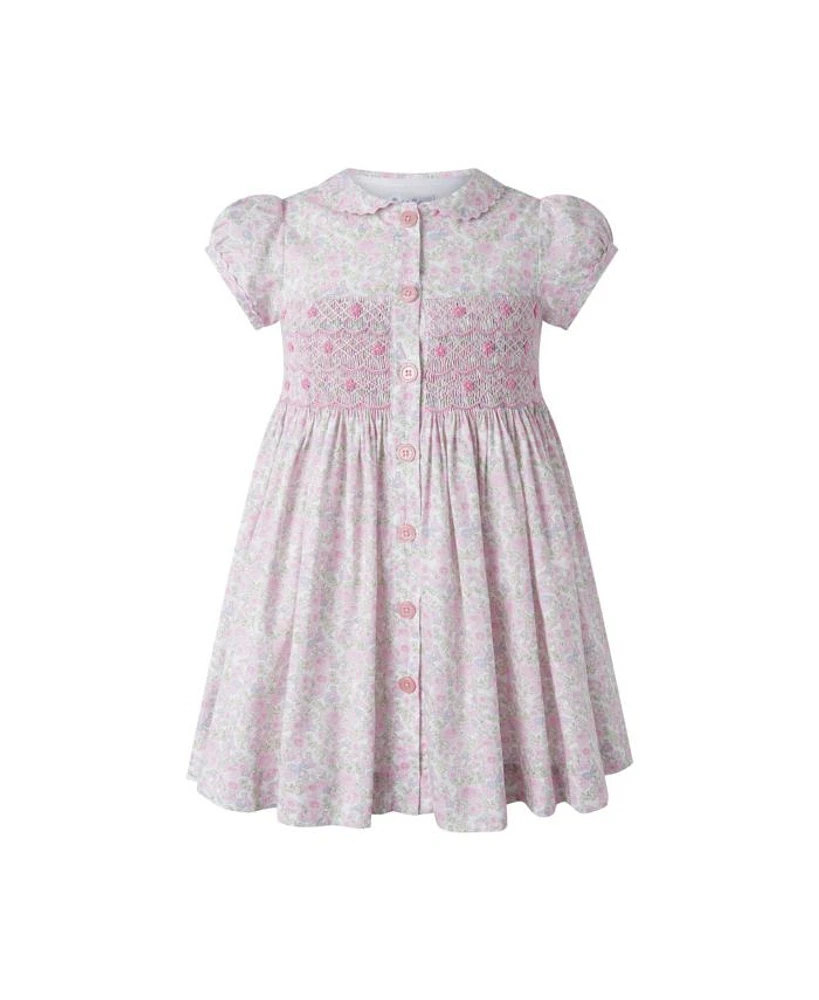 Girls' Ditsy Bloom Smocked Button-Front Dress - Little Kid, Big Kid