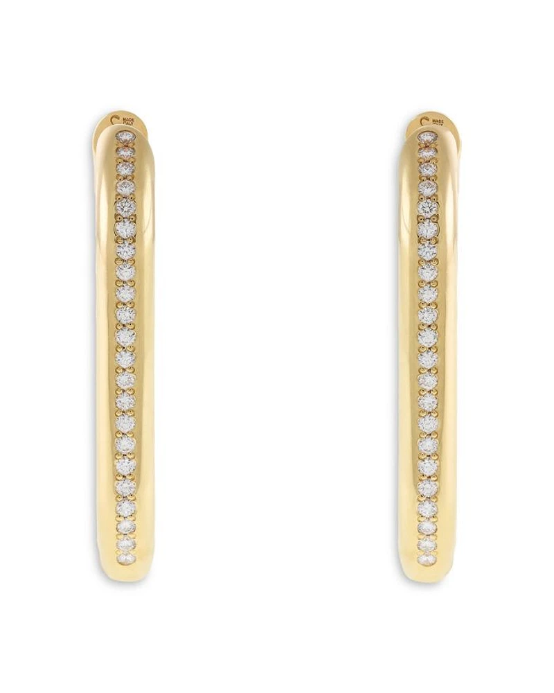 18K Yellow Gold Diamond Pavé Elongated Hoop Earrings, 0.76 tcw