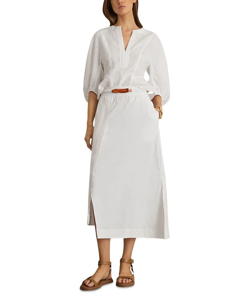 Belted Split Midi Skirt