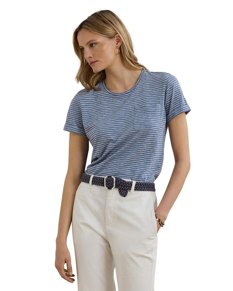 Striped Cotton Slub Jersey Pocket Tee
