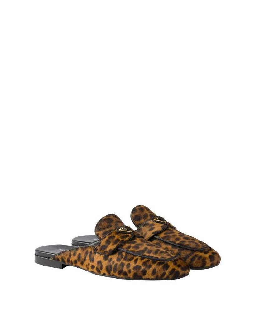 Women's Leopard-Print Leather Mules