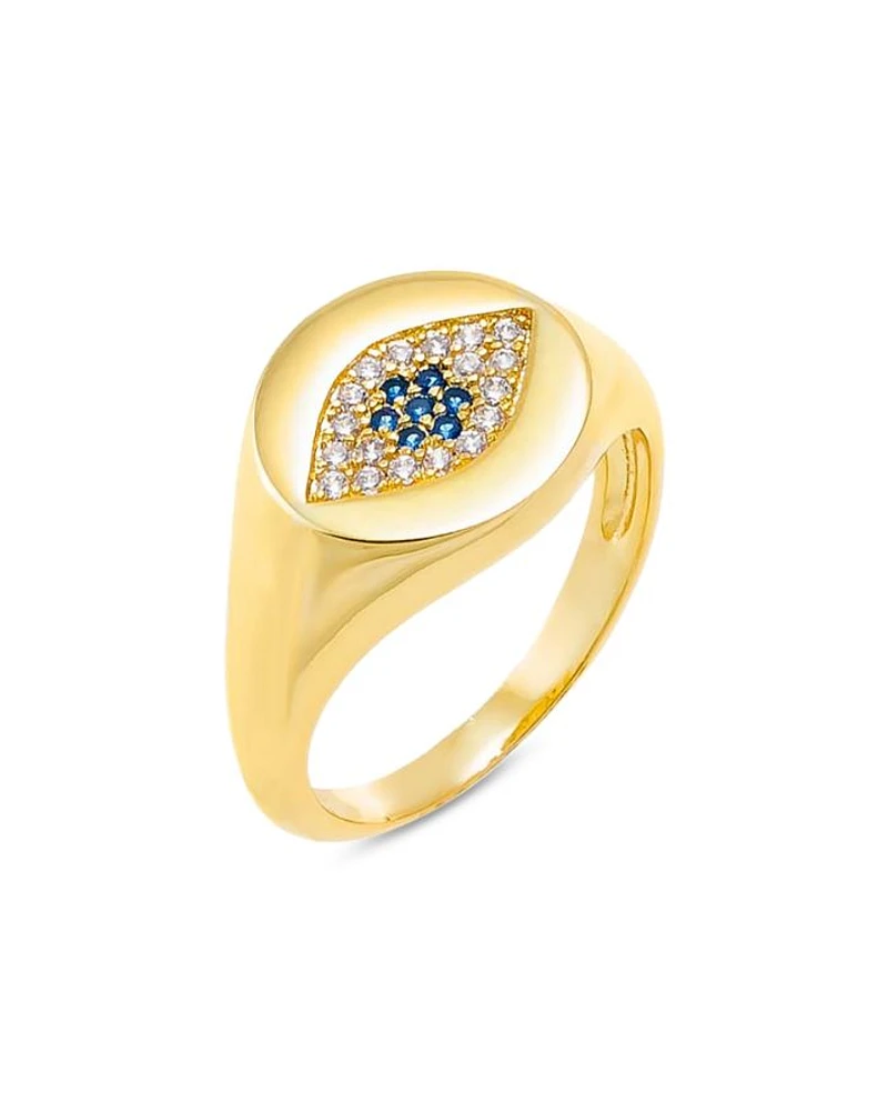Colored Pavé Evil Eye Signet Pinky Ring
