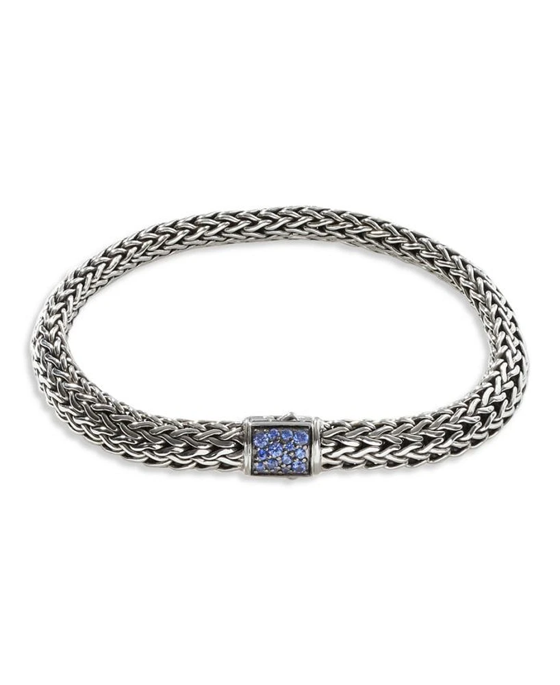 Sterling Silver Classic Chain Black & Blue Sapphire Reversible Bracelet