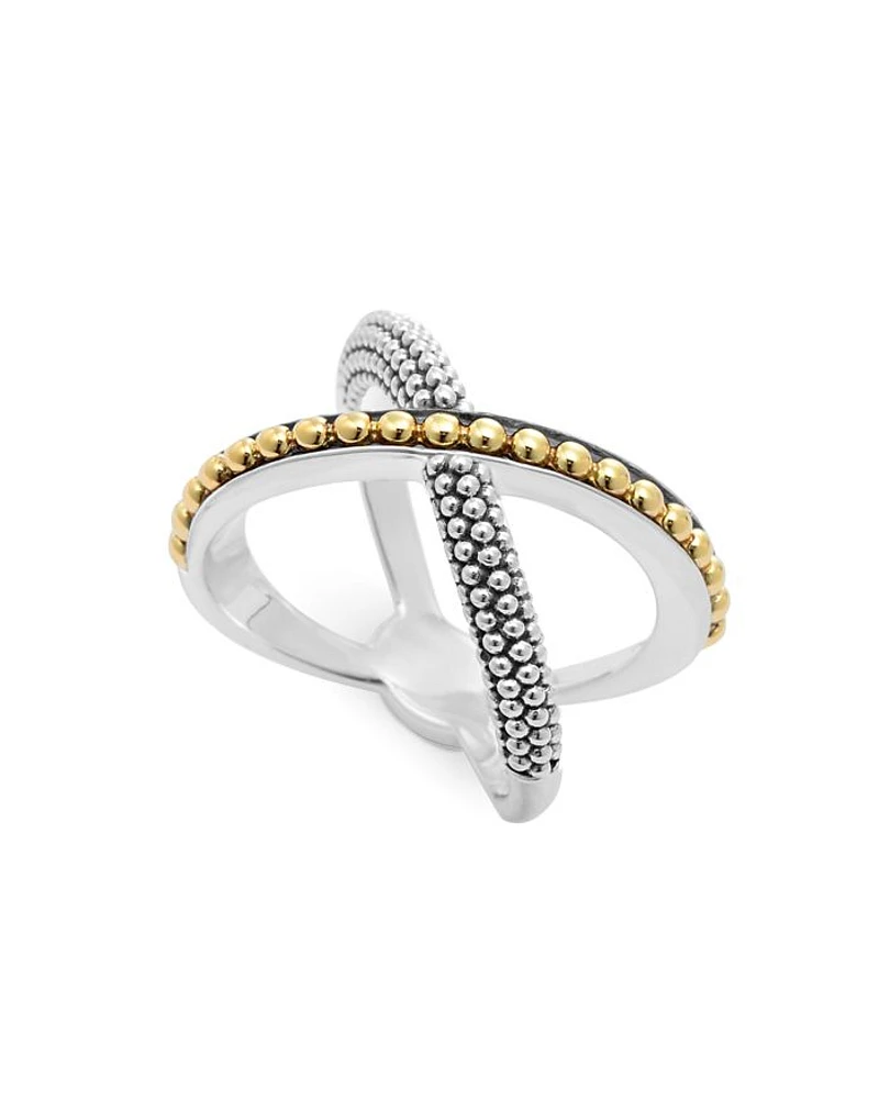 Sterling Silver and 18K Gold Enso X Ring