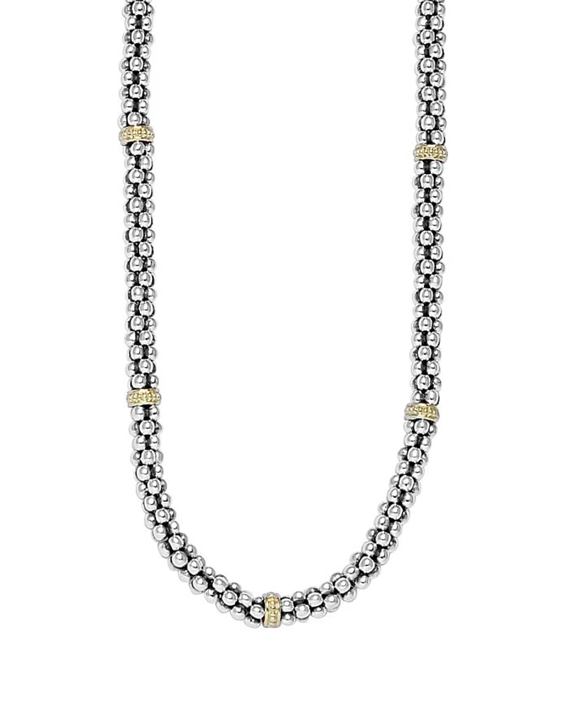 18K Gold and Sterling Silver Caviar™ Mini Rope Necklace, 18"