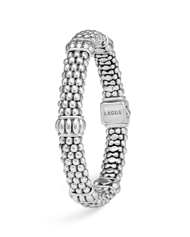 Sterling Silver Signature Caviar Fluted Station Bracelet