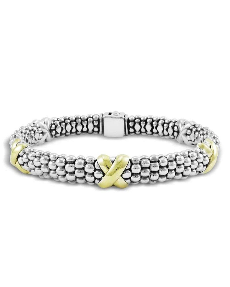 18K Yellow Gold and Sterling Silver Caviar Bracelet