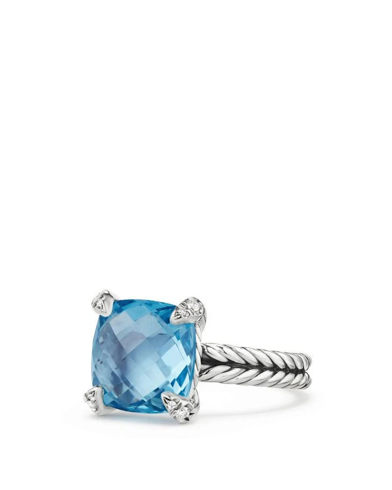 Sterling Silver Châtelaine Ring with Gemstones & Diamonds, 11mm