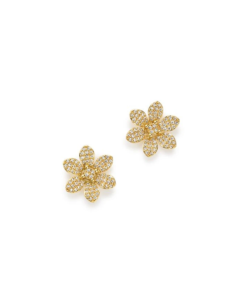 Diamond Flower Stud Earrings in 14K Yellow Gold, 0.50 tcw