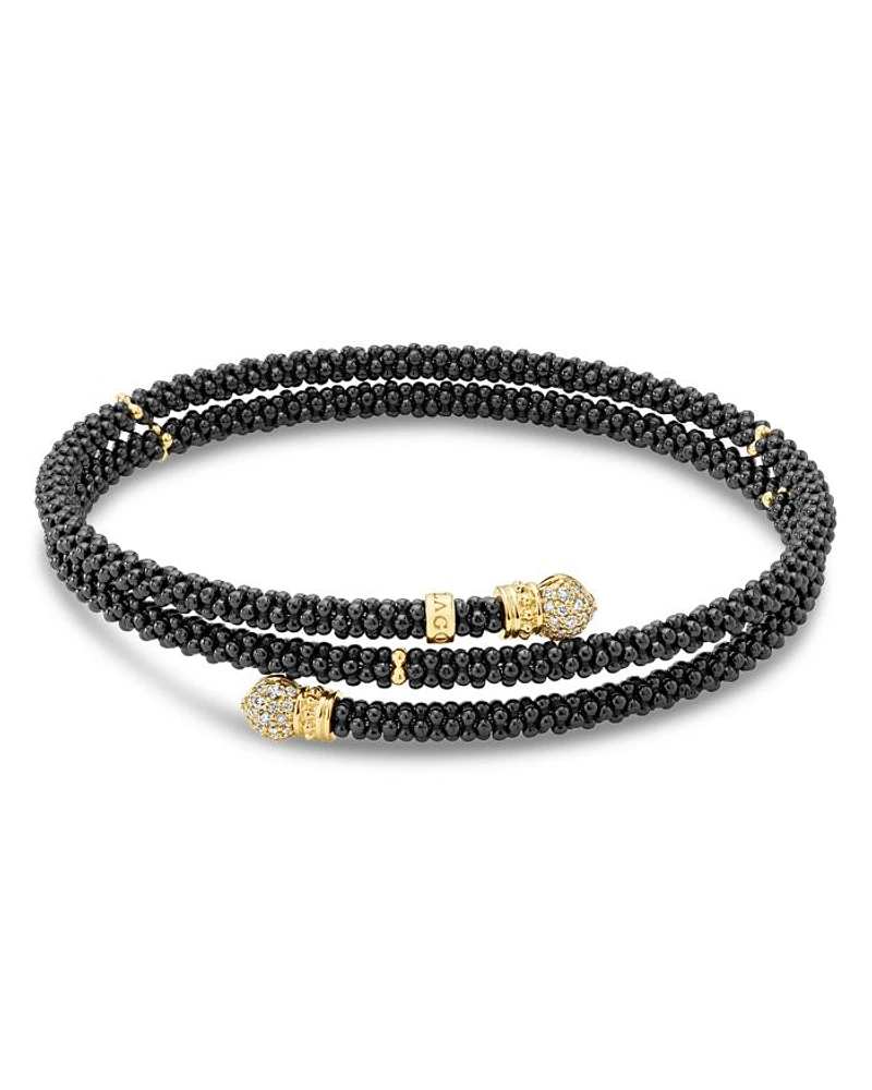 Gold & Black Caviar Collection 18K Gold & Ceramic Three Strand Bracelet