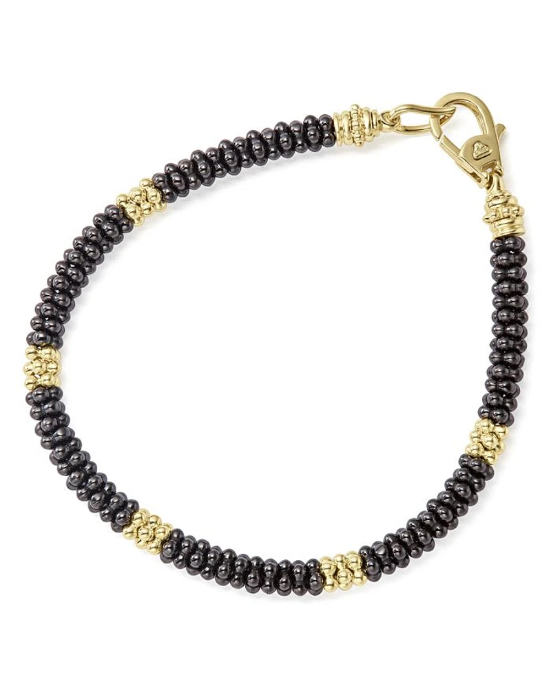 Gold & Black Caviar Collection 18K Ceramic Five Station Bracelet
