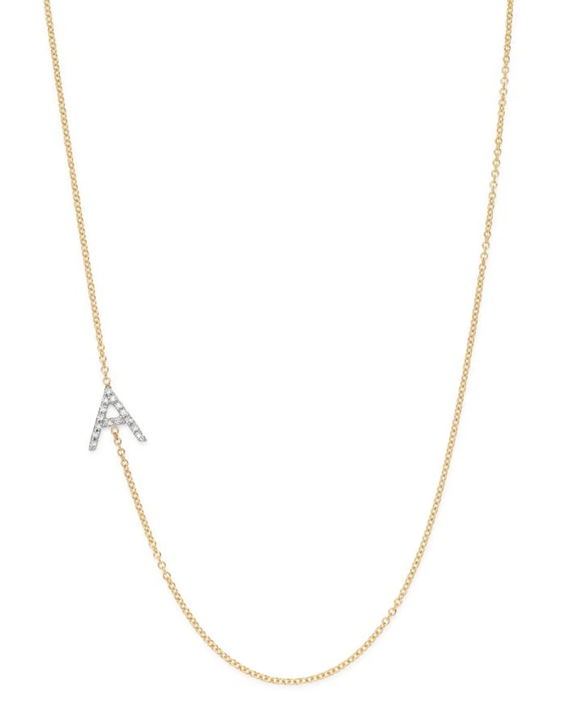 14K Yellow Gold Diamond Asymmetric Initial Necklace, 18"