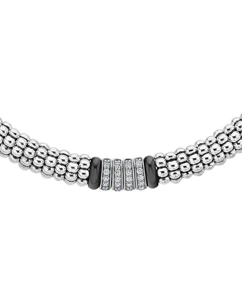 Sterling Silver Black Caviar Diamond & Ceramic Station Necklace