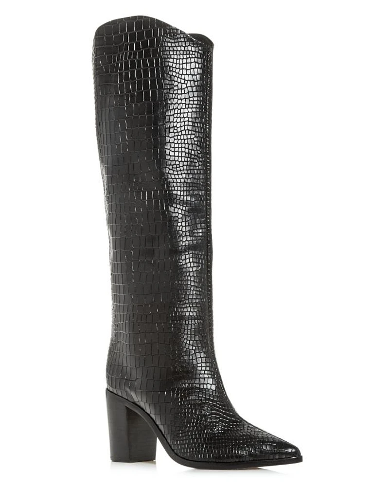 Women's Maryana Croc-Embossed Block Heel Pointed-Toe Tall Boots