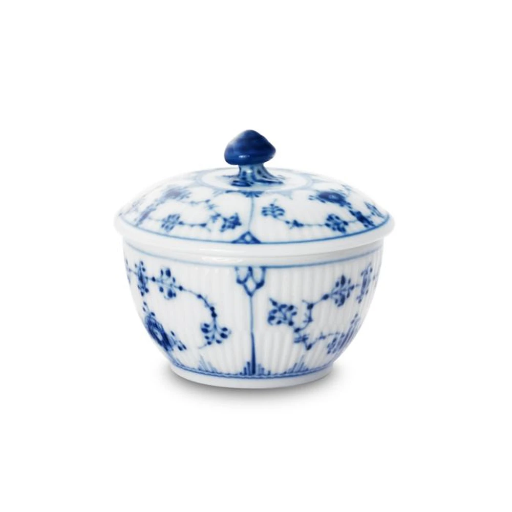 Blue Fluted Plain Covered Sugar Bowl