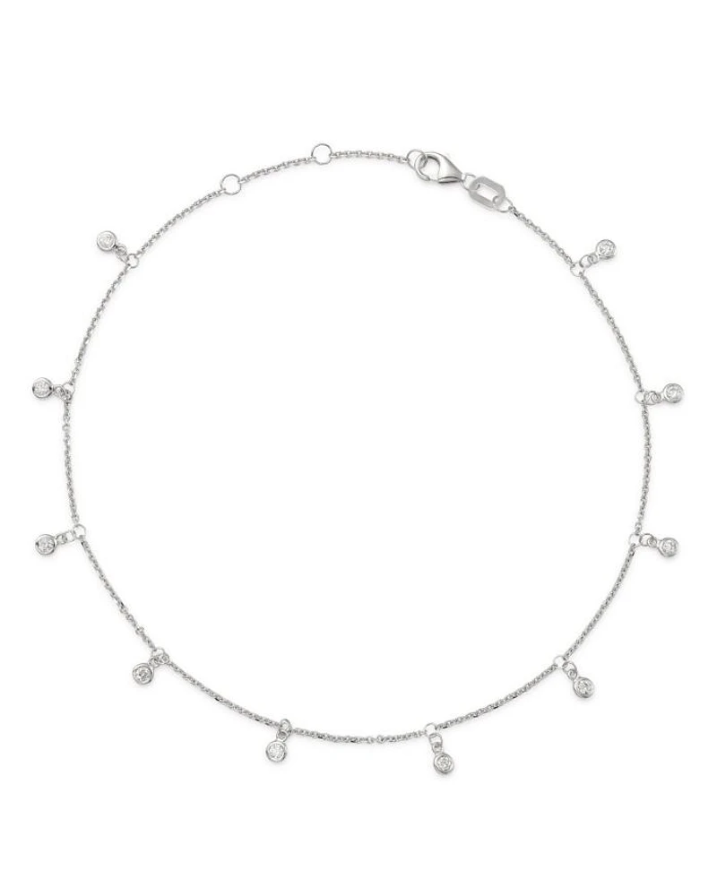 Diamond Bezel Droplet Ankle Bracelet in 14K White Gold