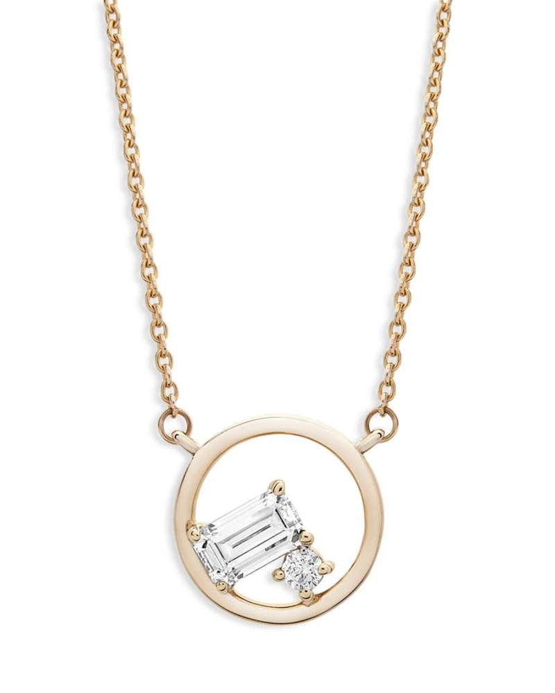Emerald Cut and Round Diamond Necklace in 14K Yellow Gold, 0.20 tcw