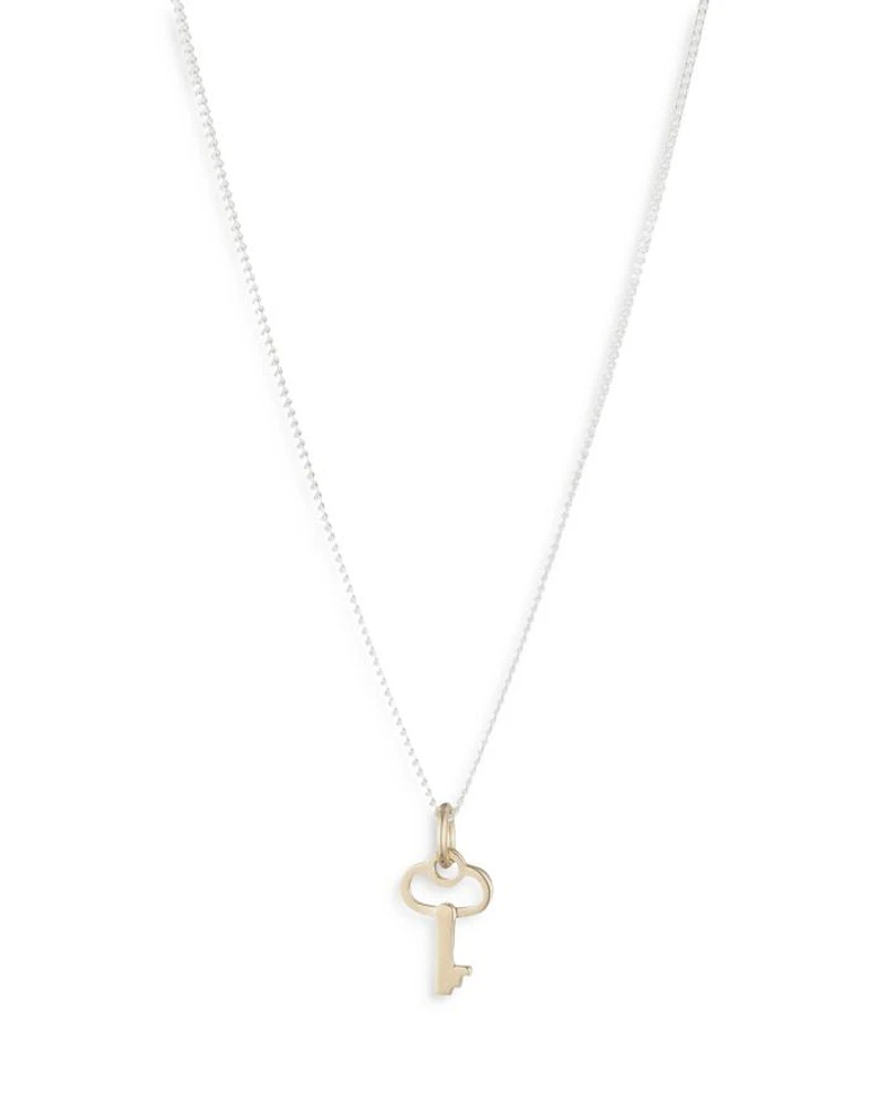 Two Tone Key Pendant Necklace, 14"