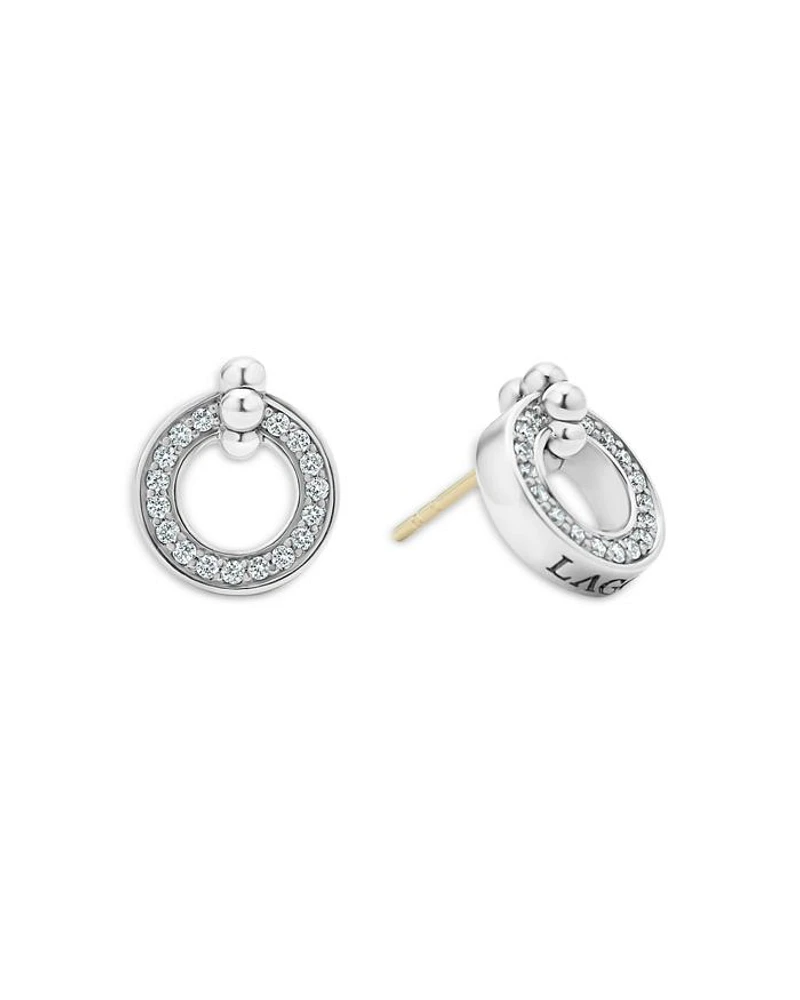 Sterling Silver Caviar Spark Diamond Circle Stud Earrings