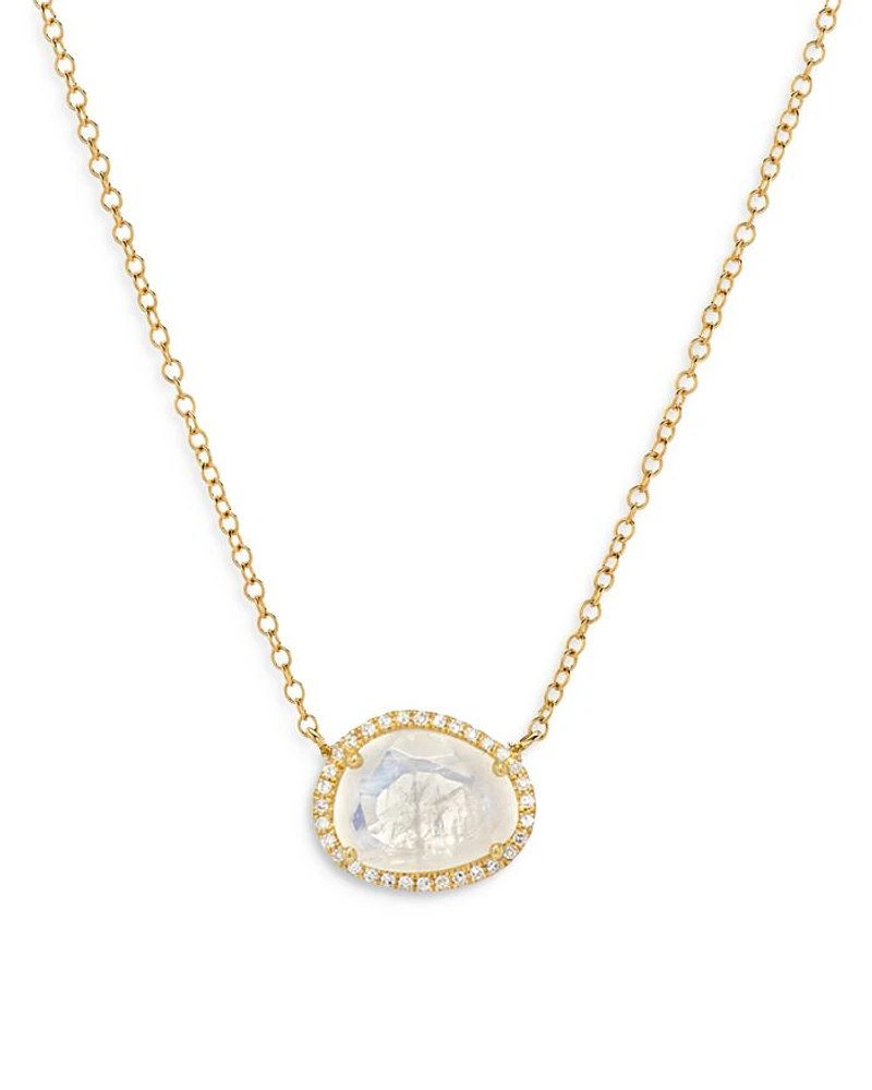 14K Yellow Gold Diamond Moonstone Pendant Necklace, 18"