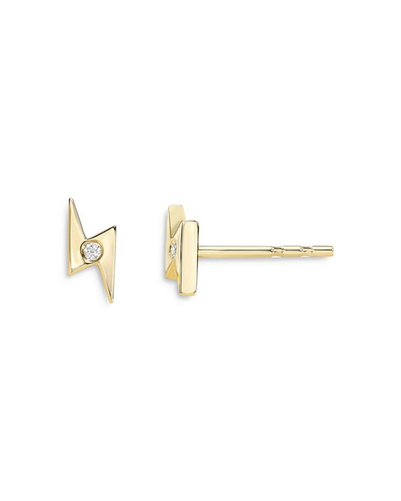 14K Yellow Gold Lightning Bolt Diamond Stud Earrings