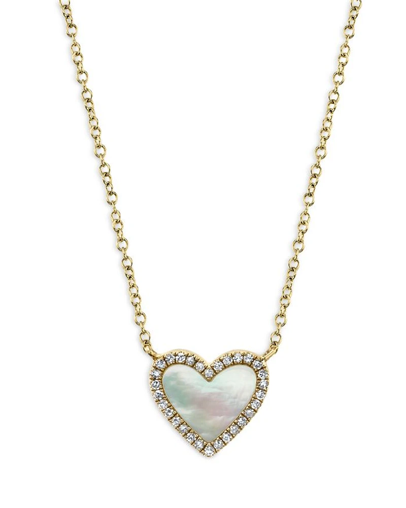 14K Yellow Gold Kate Mother of Pearl & Diamond Heart Pendant Necklace, 18"