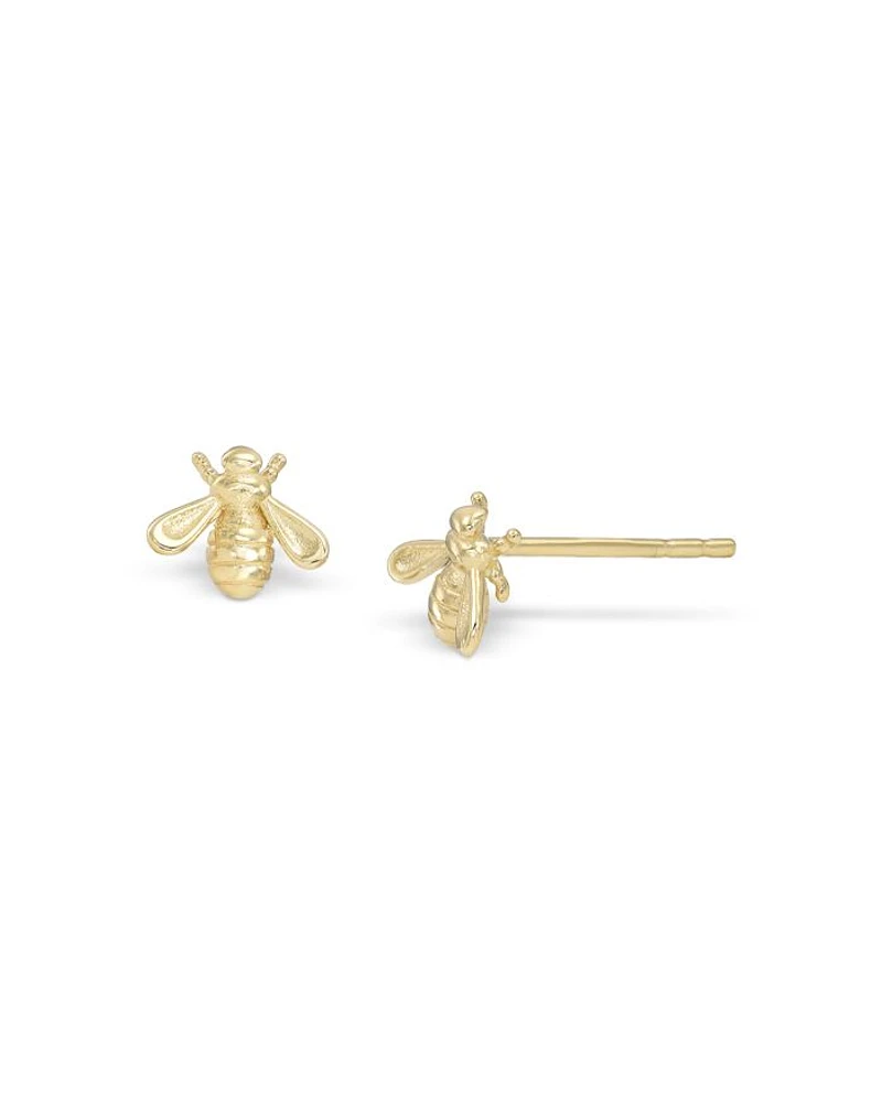 14K Yellow Gold Bee Stud Earrings
