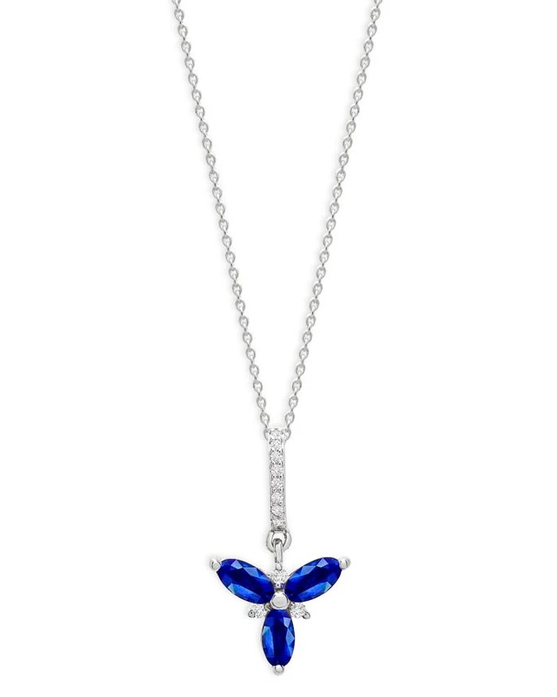 Blue Sapphire & Diamond Trio Pendant Necklace in 14K White Gold, 18"