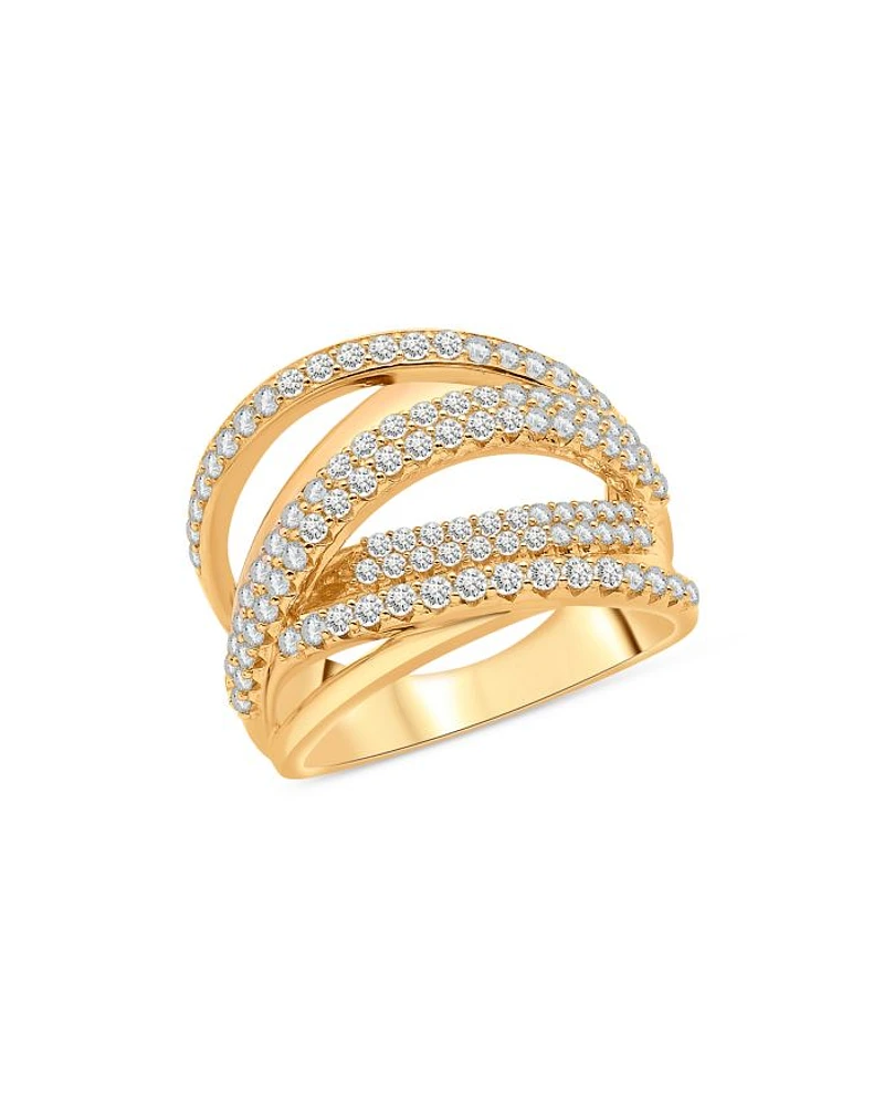 Diamond Crossover Ring 14K Yellow Gold, 1.0 tcw