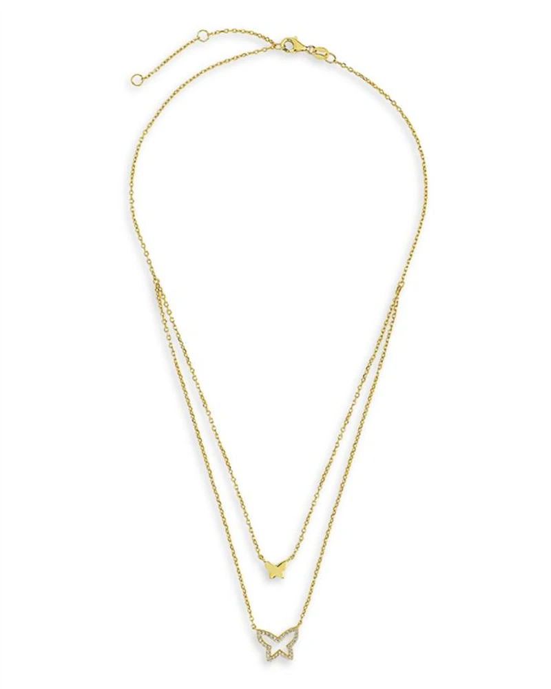 Pavé Butterfly Layered Pendant Necklace, 16"-18"