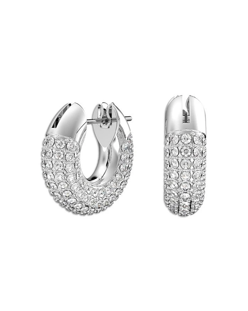Dextera Pavé Tubular Hoop Earrings in Rhodium Plate