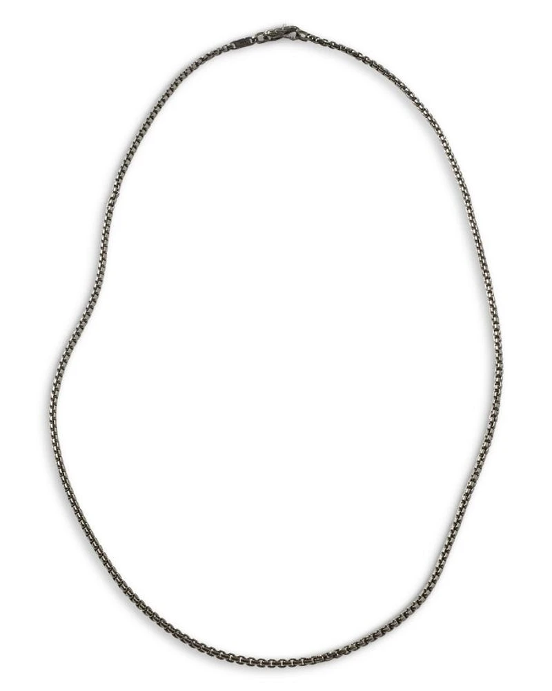 Men's Classic Chain Silver 2.7mm Box Chain Necklace with Satin Matte Black Rhodium, 24"