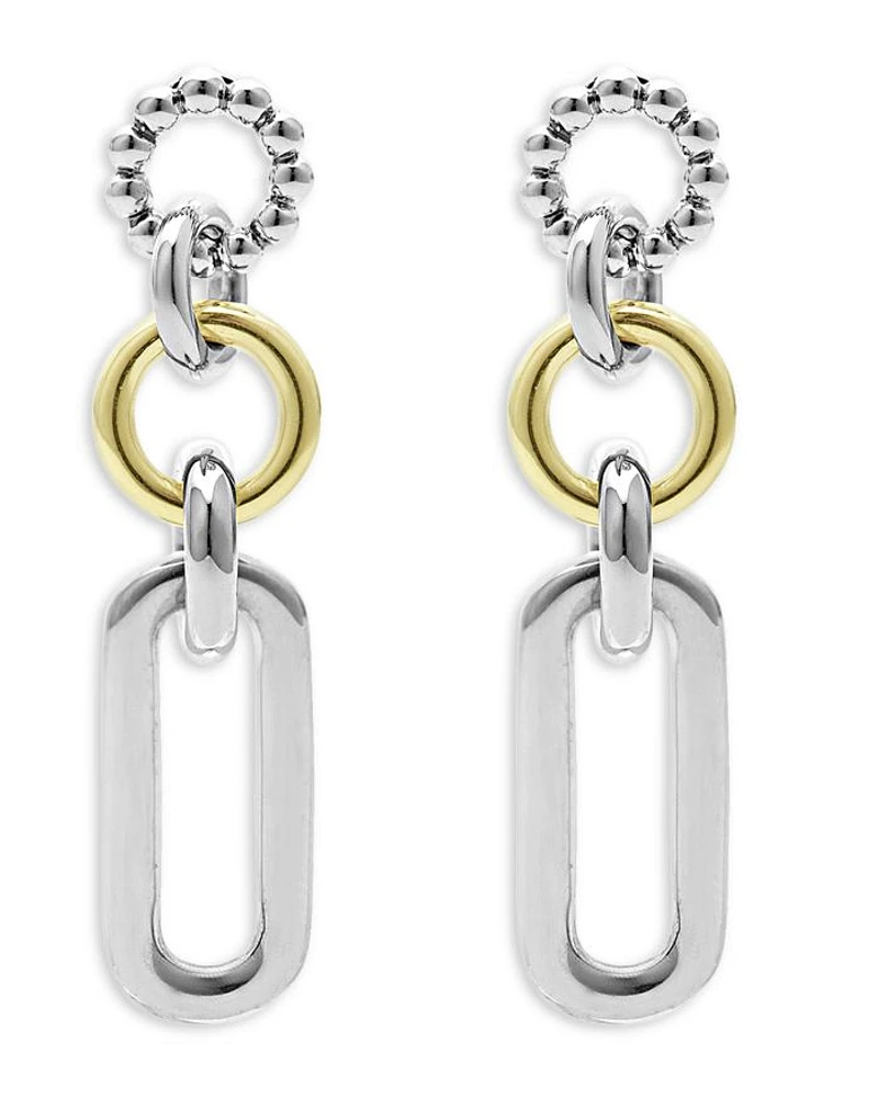 18K Yellow & Sterling Silver Signature Caviar Link Drop Earrings