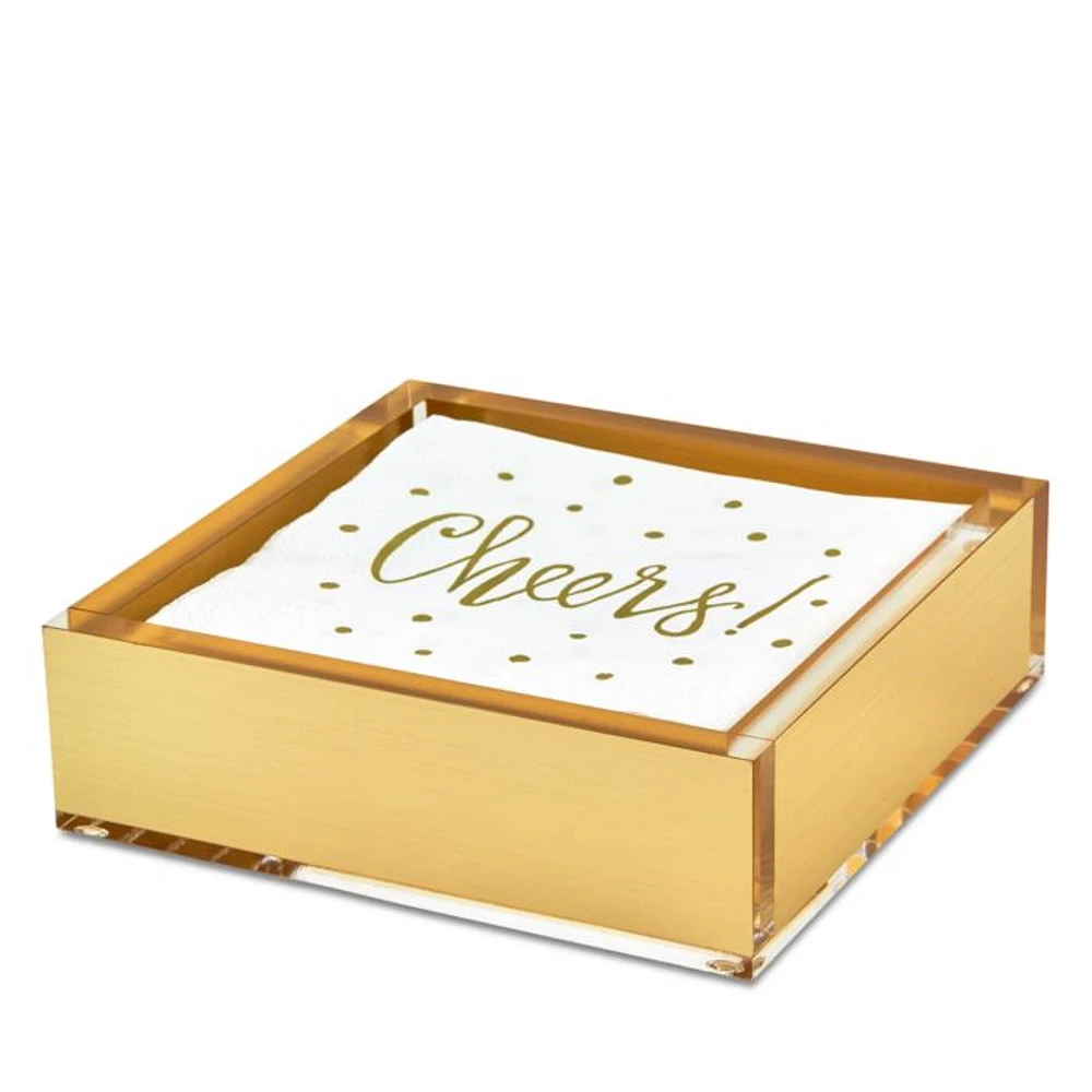 Lucite Gold Tone Cocktail Napkin Tray
